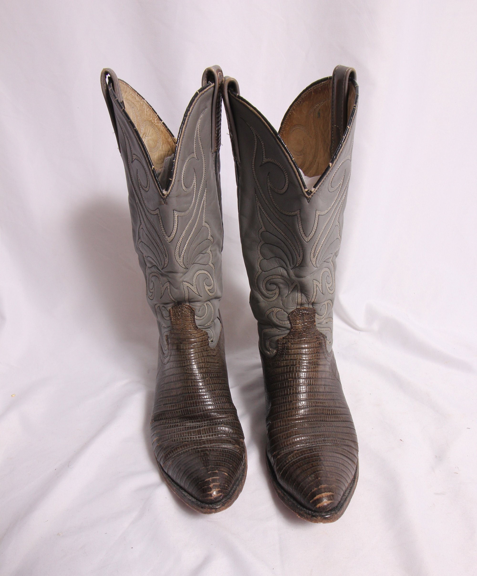 Vintage 'Dan Post' Grey Leather and Python Boots | Western Boot | Cowboy Boot