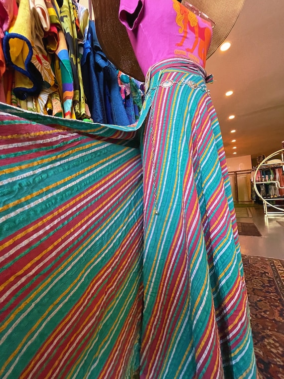 Vintage Deadstock 100% Cotton Boho Festival Striped Wrap Skirt