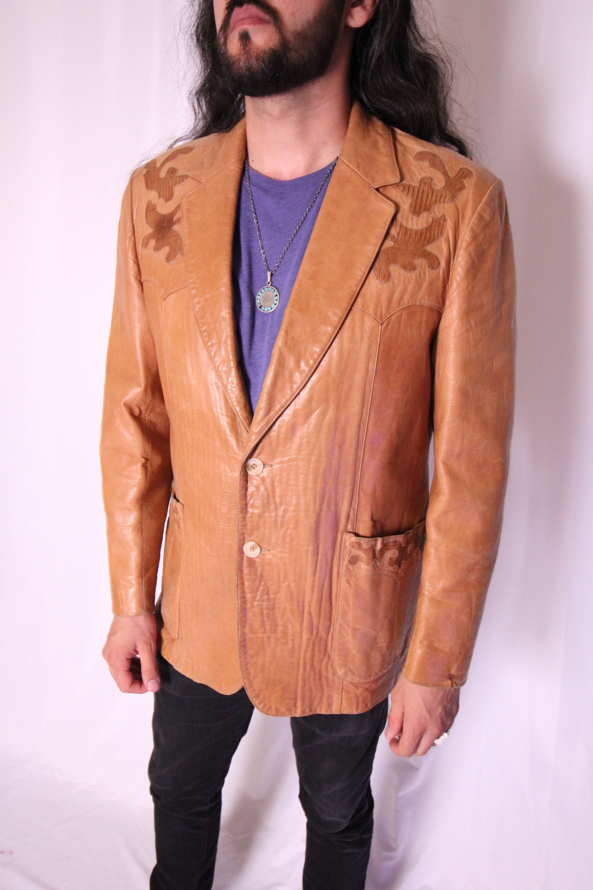 Vintage Men's 'Scully' Caramel Leather Jacket W/ Python Design