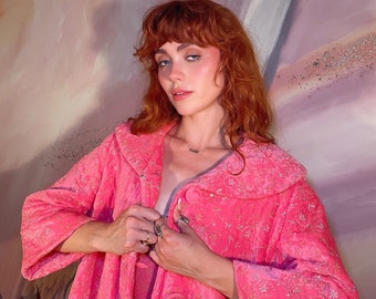 Vintage 'Perfect Negligee' Pink Velvet and Metallic Lamé 60's House Jacket