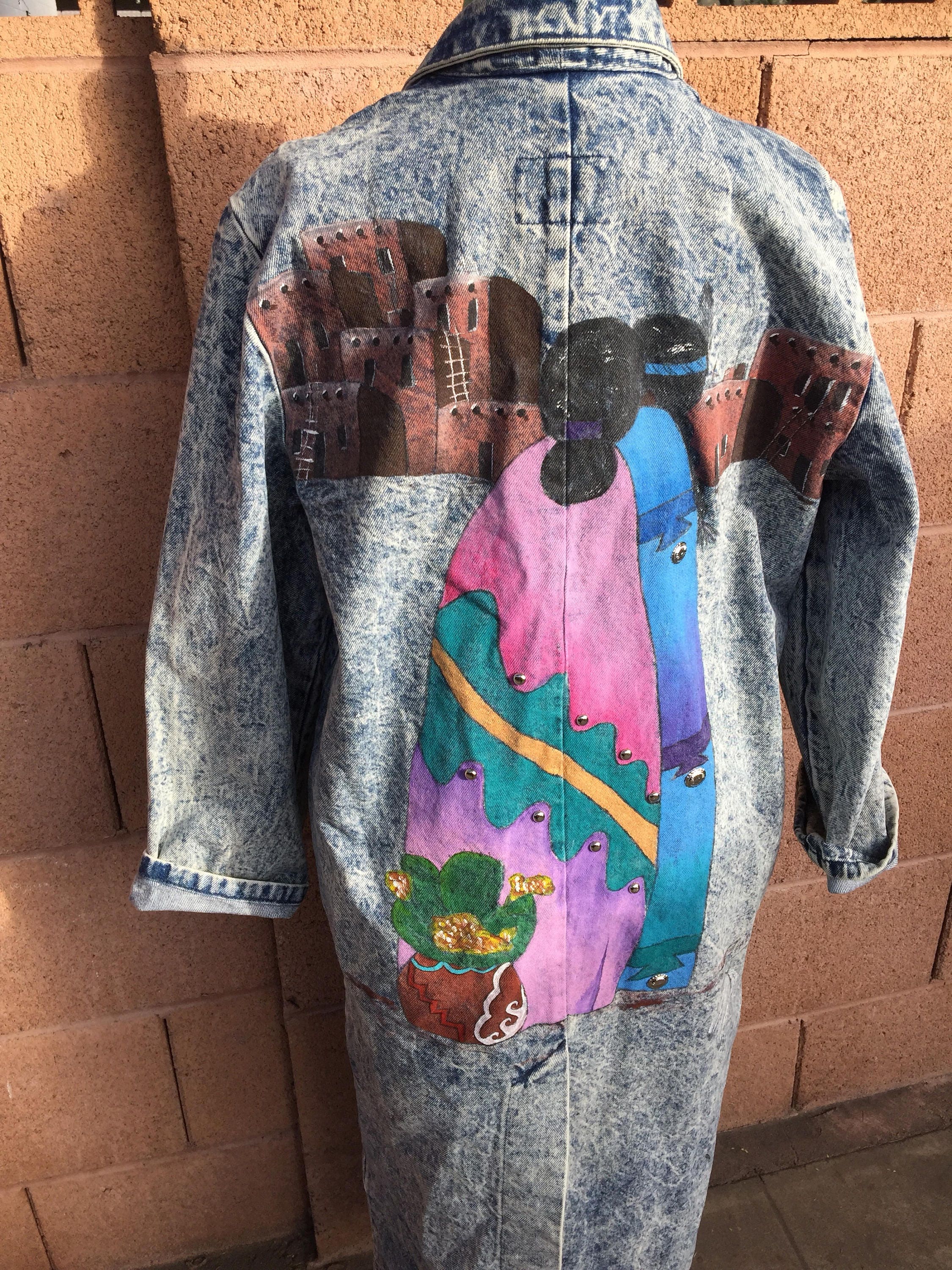 Vintage 'Sundance' Full Length Acid Wash Jean Jacket | Adobe