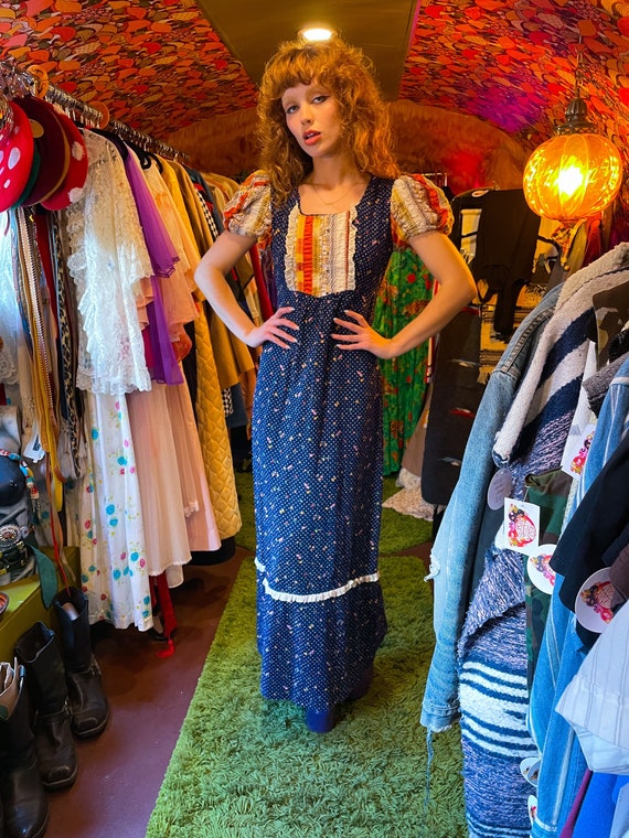 Vintage 1970's Bohemian Floral Praire Patchwork Dress