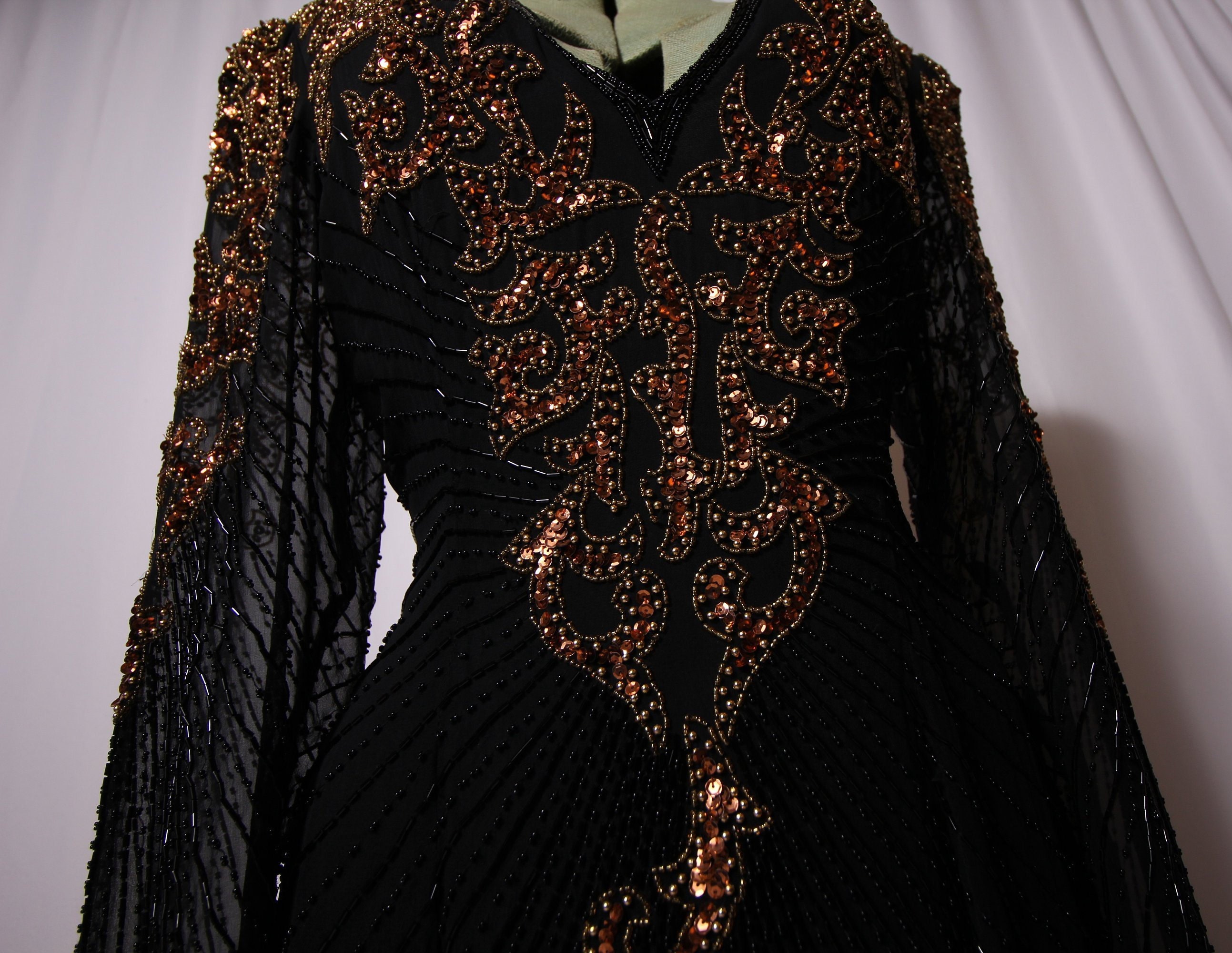 Vintage 'A.J. Bari' Silk Beaded Gown With Copper Sequin Detail | Formal ...