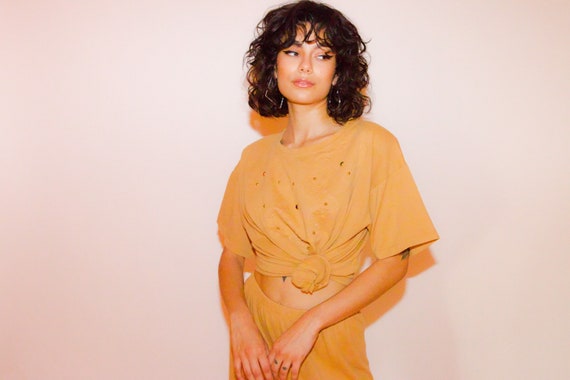 Vintage 90's Two-Piece Mocha Brown High Waisted Pants and T-Shirt Set