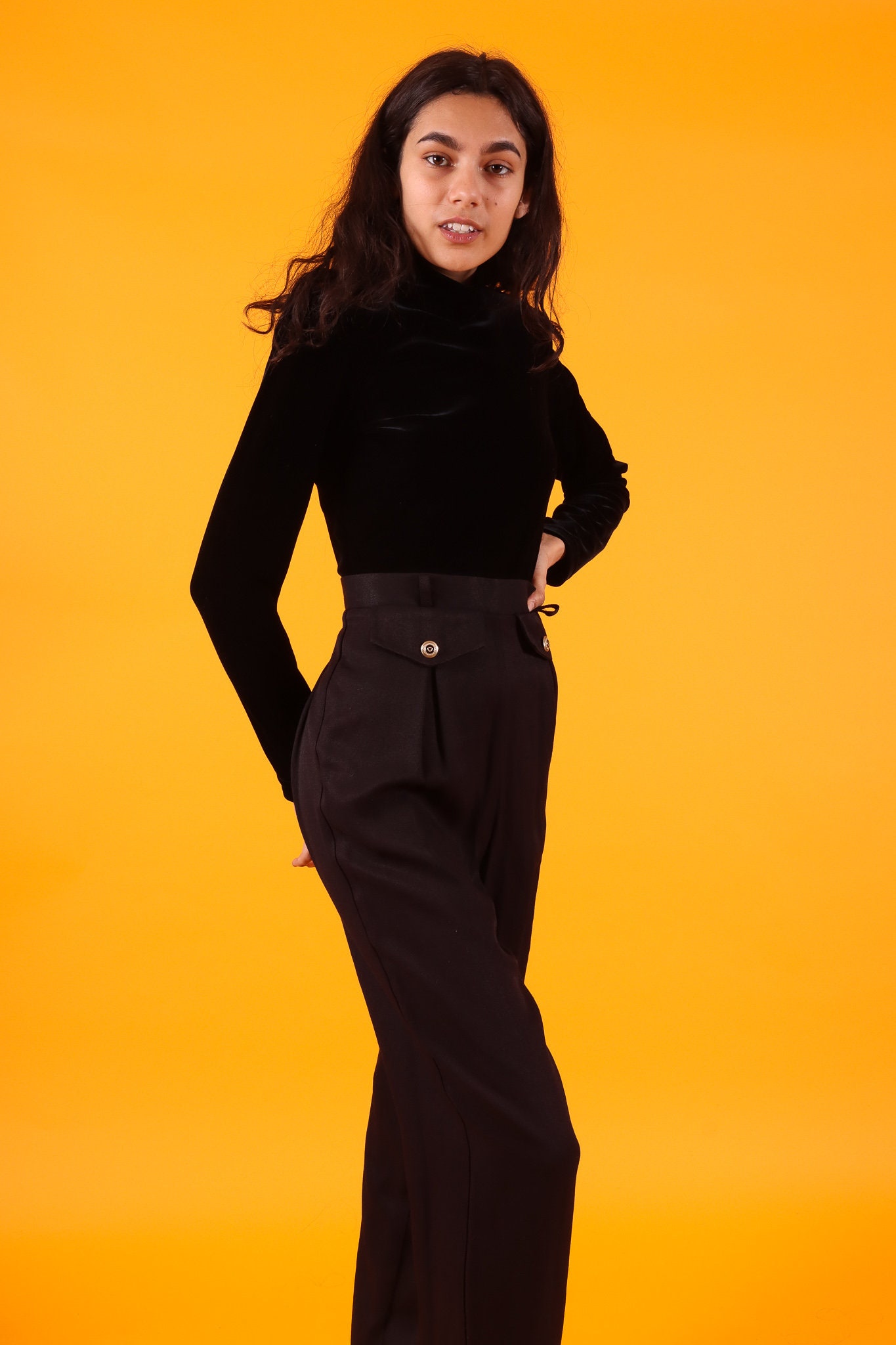 Vintage Black Velvet Turtleneck and Trouser Jumpsuit | One Piece | Boss ...