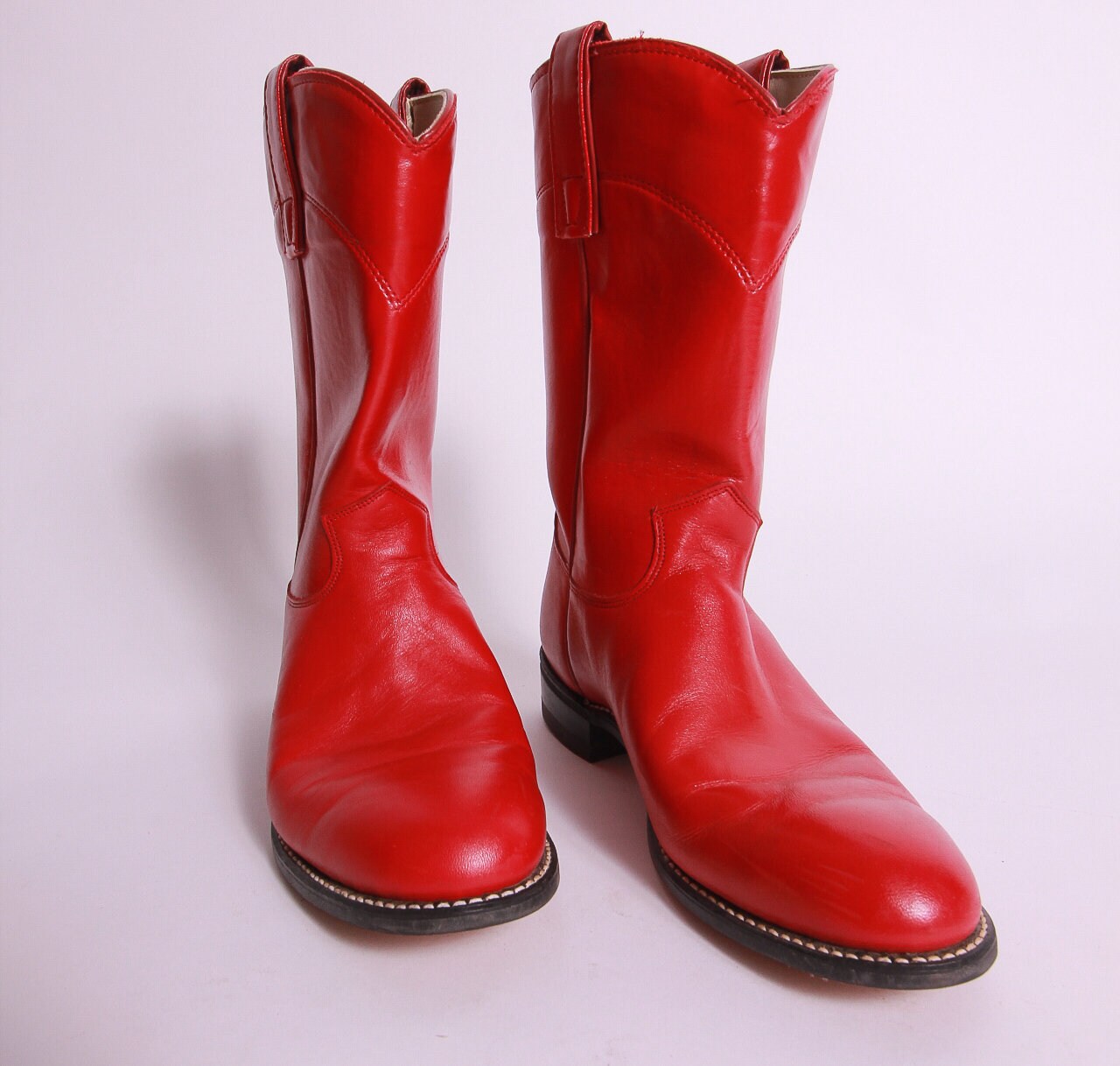 Vintage 'Texas' Made In USA Cherry Red Leather Roper Boot Western
