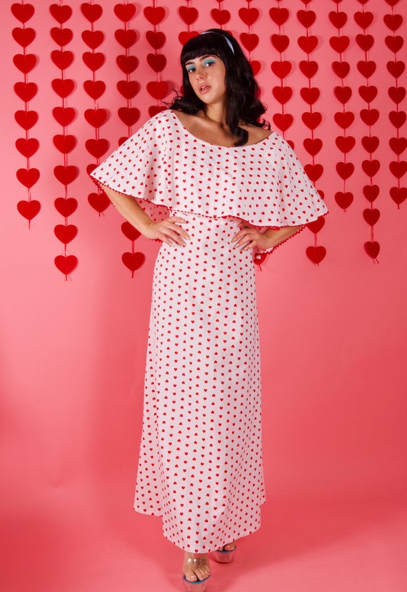 Vintage 1960's Sweetheart Valentine White W/ Red Hearts Dress