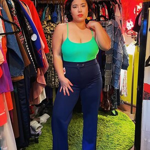 Vintage 70er Jahre &#39;Togs&#39; Marineblaue Hohe Taille Hose Pant