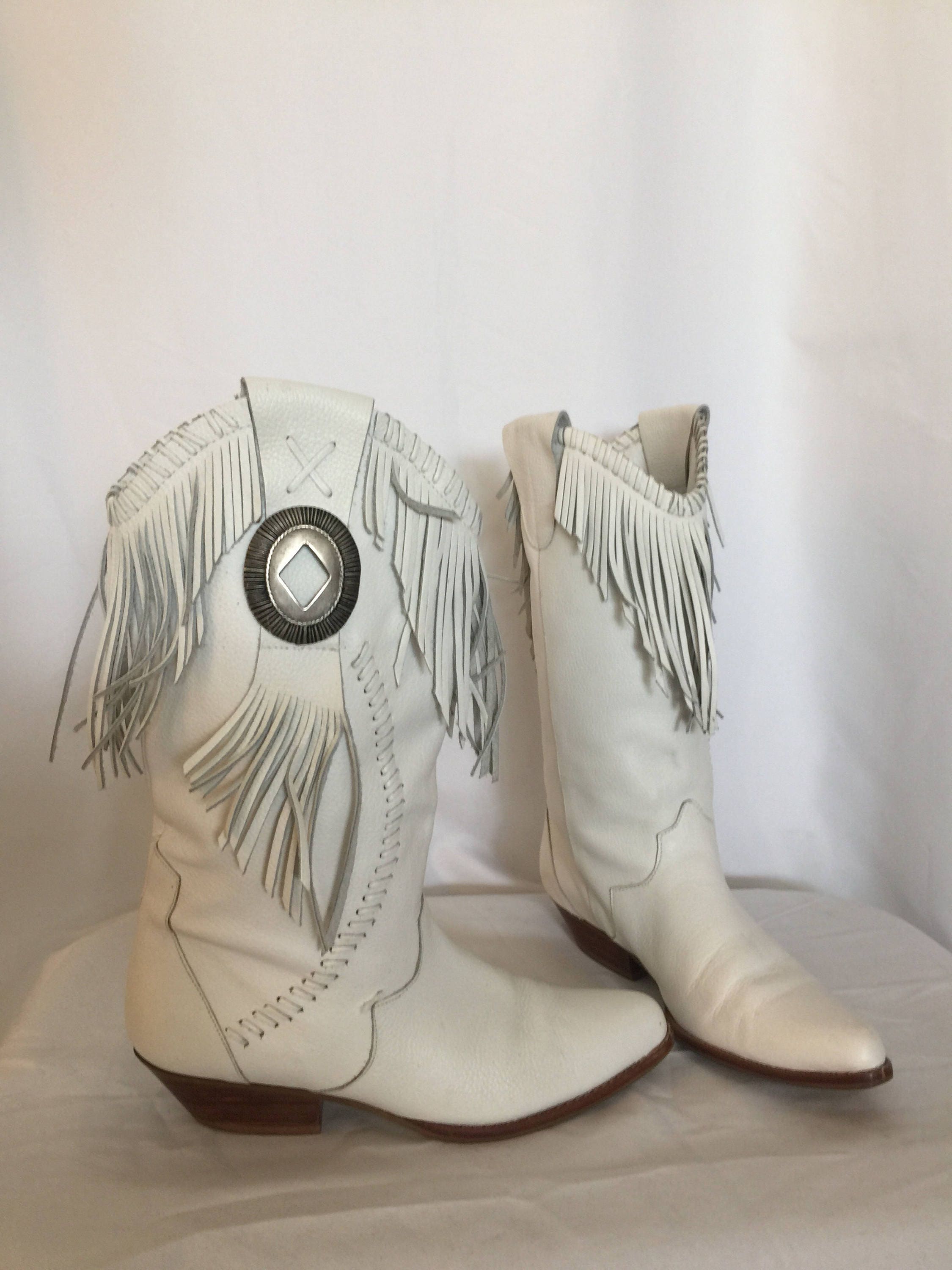 white fringe boots