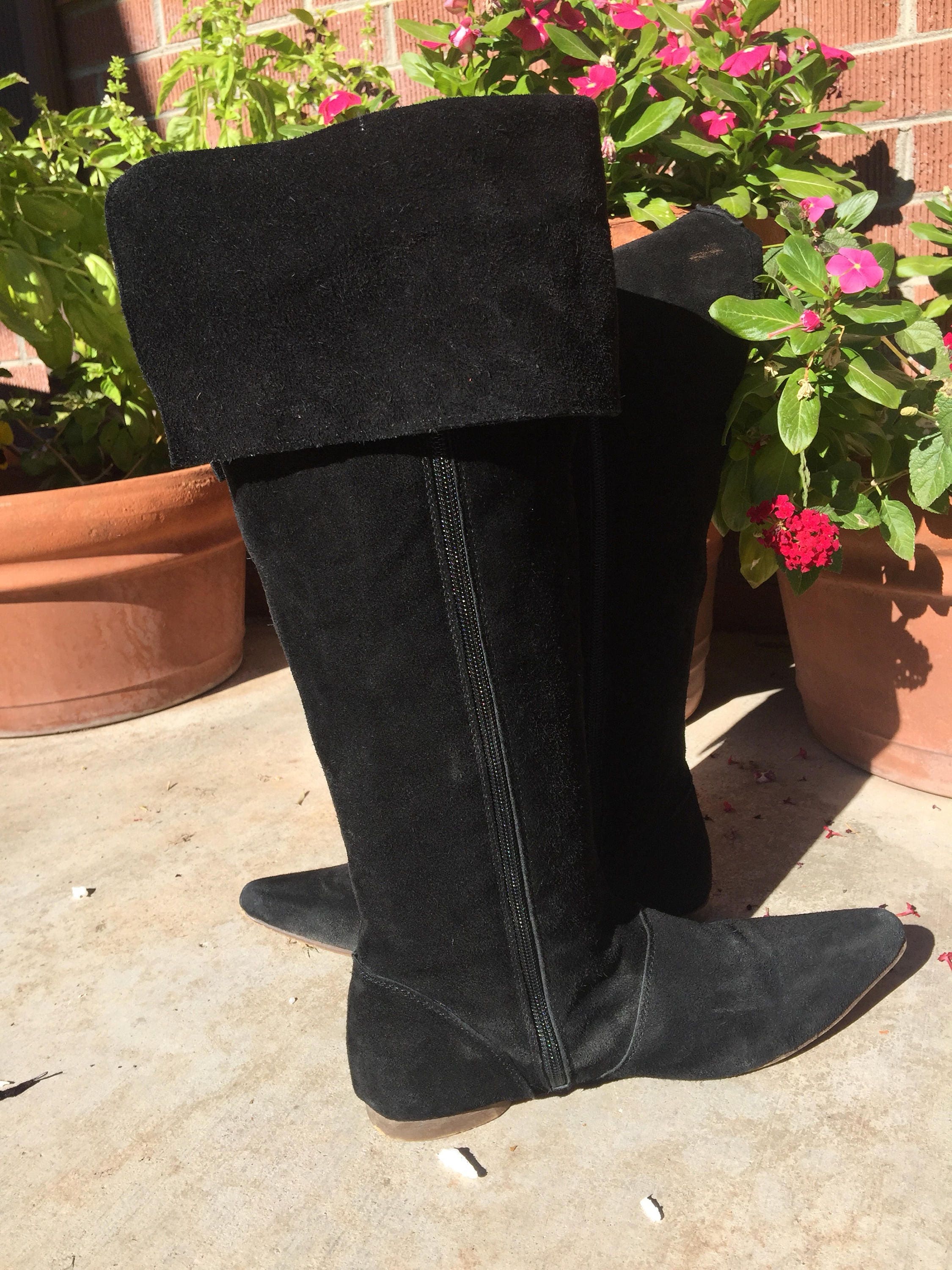 Vintage 'Saks Fifth Avenue' Made in Spain Black Suede Boots | Thigh ...