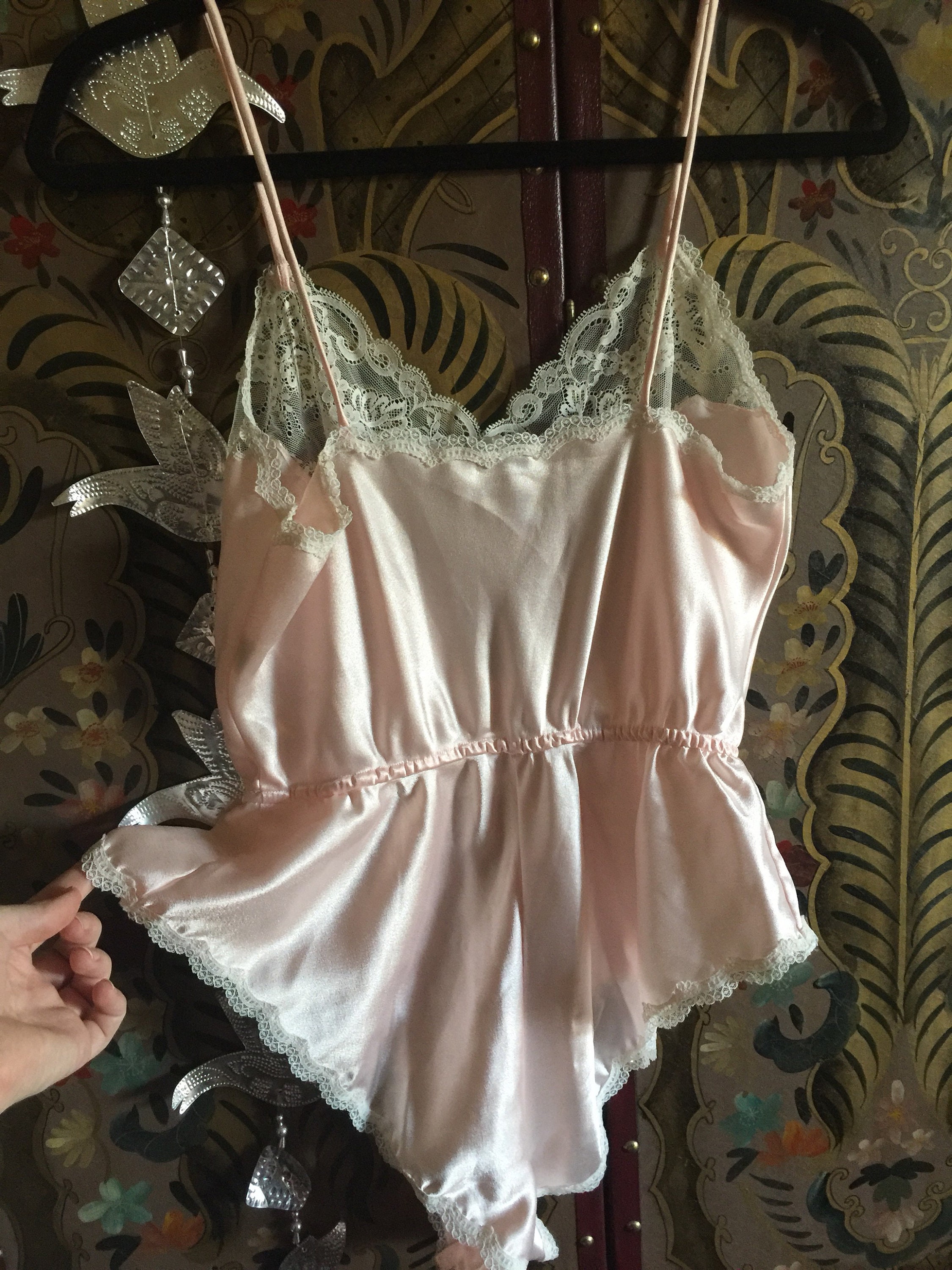 Vintage 'Christian Dior' Designer Pale Pink and White Lace Romper, Lingerie, One Piece
