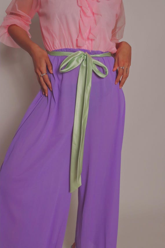 Vintage 1960's Pink and Purple Unique Chiffon Lounge wear Jumpsuit