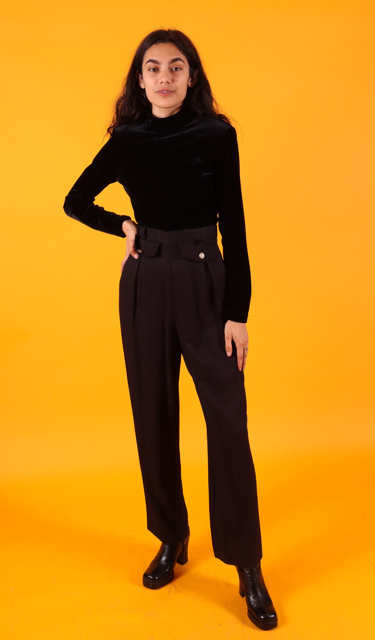 Vintage Black Velvet Turtleneck and Trouser Jumpsuit | One Piece | Boss ...