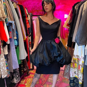 Vintage 1960's Fun and Unique Black Peplum Dress With Rose image 1