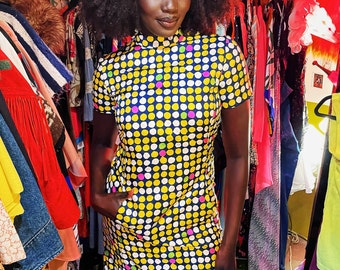 Vintage 1960's Funky Psychedelic Mod Colorful Polka Dot Dress