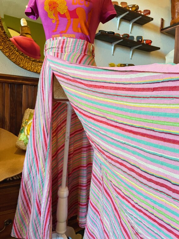 LIT PINK Vintage Deadstock 100% Cotton Boho Festival Striped Wrap Skirt