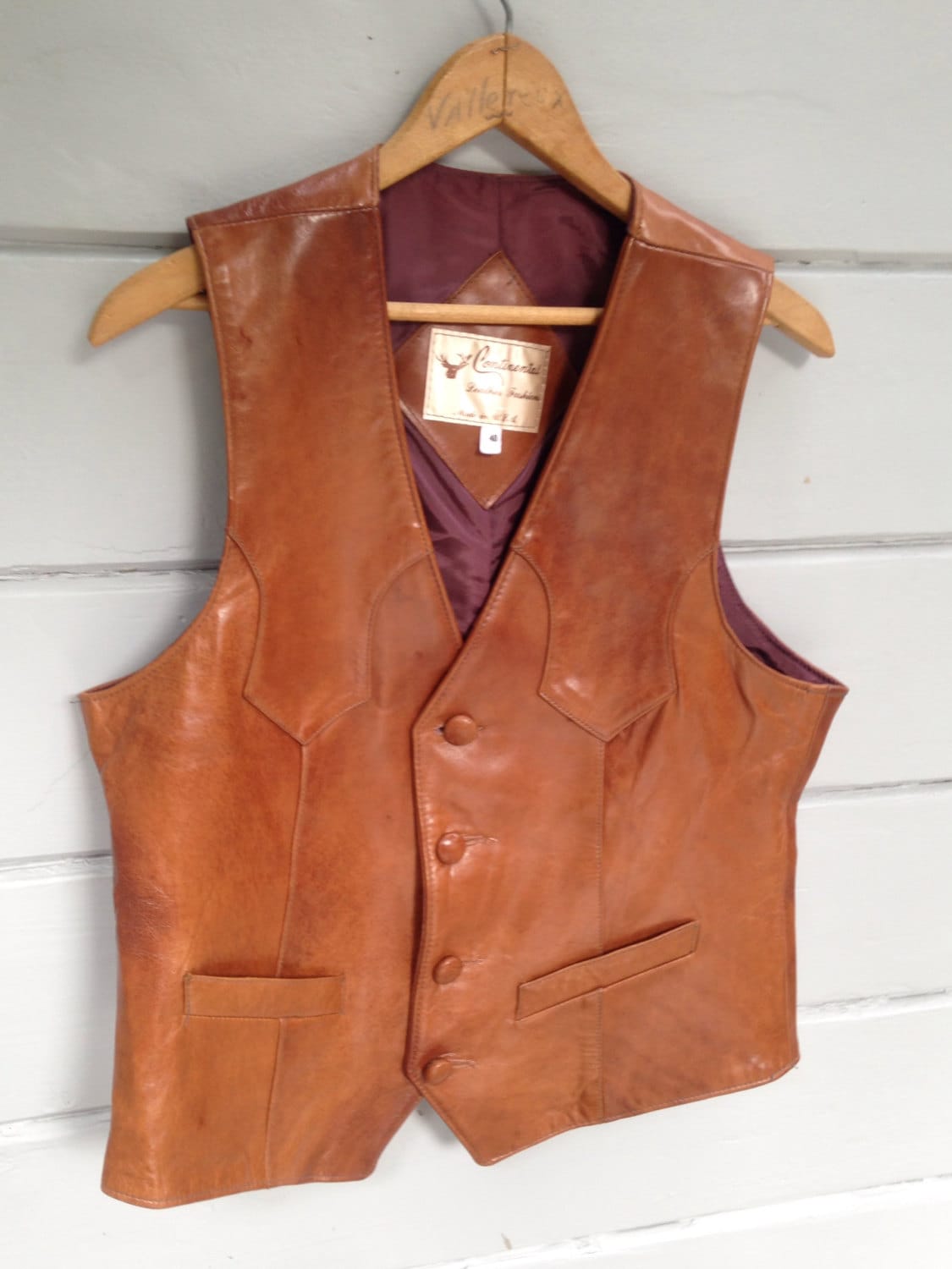 Mens Vintage Continental Leather Vest Western Cowboy Chestnut