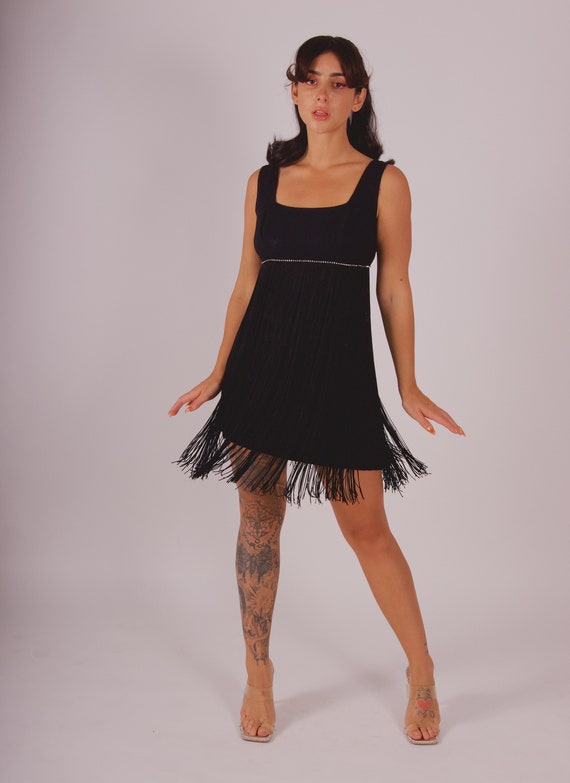 black mini dress with rhinestone fringe Nana Jacqueline Women's Evelyn Velvet Dress - Black main image 1