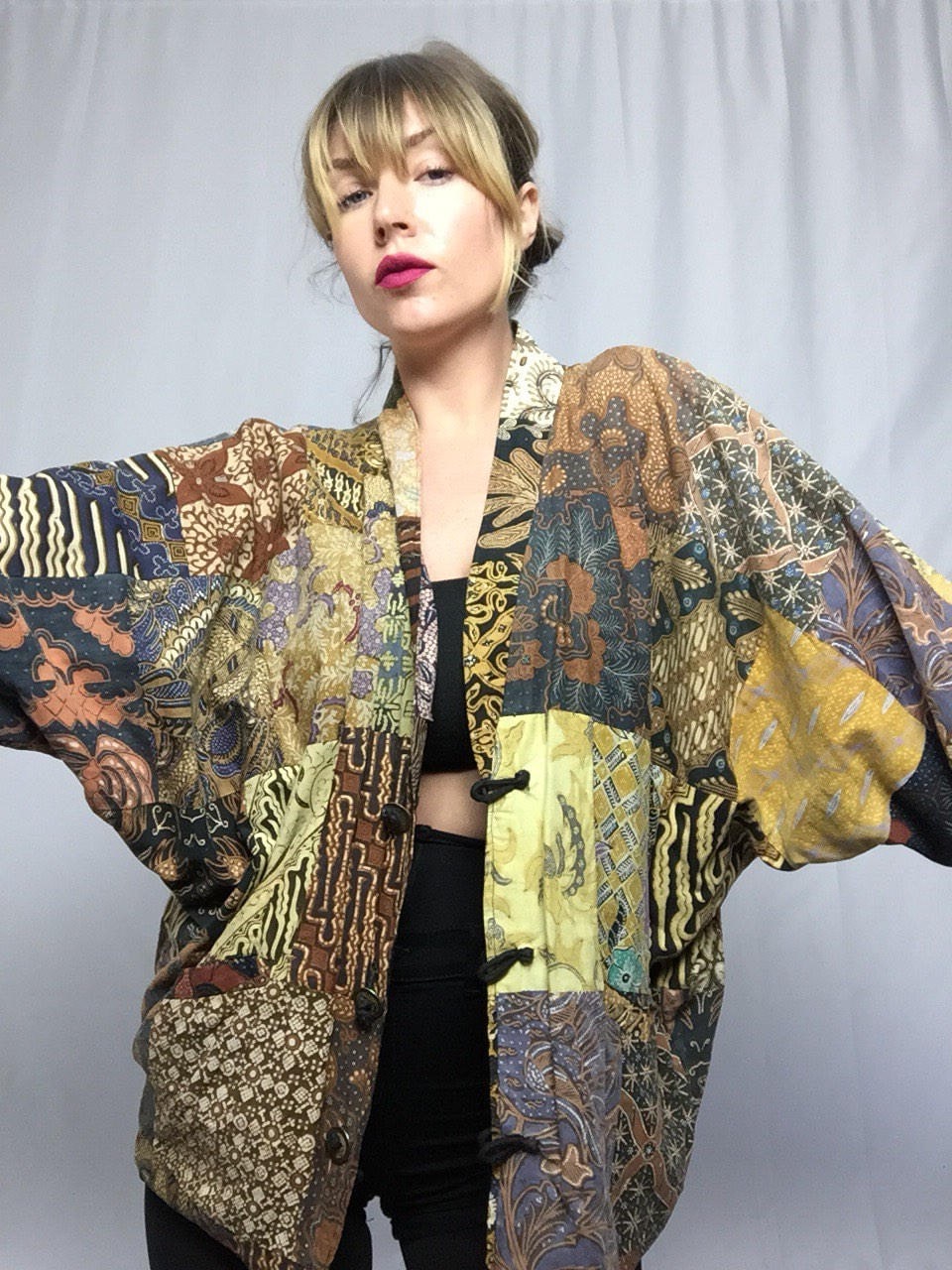 Vintage Reversible Unisex Jacket | Kimono | Patchwork | Black | Asian ...
