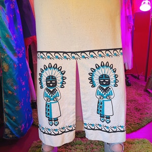 Vintage High Waisted Southwestern Art Kachina Doll Painted Skirt