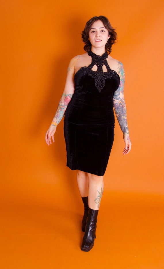 Vintage 90's 'Peter Fashion USA' Black Velvet Sexy Stretchy Cape Dress