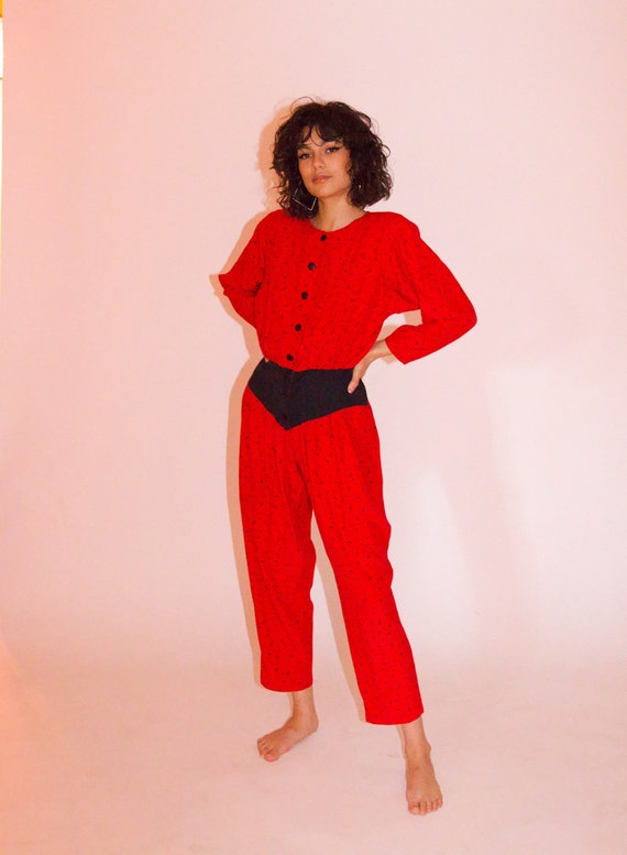 Vintage Fun Funky 80's Red and Black Jumpsuit