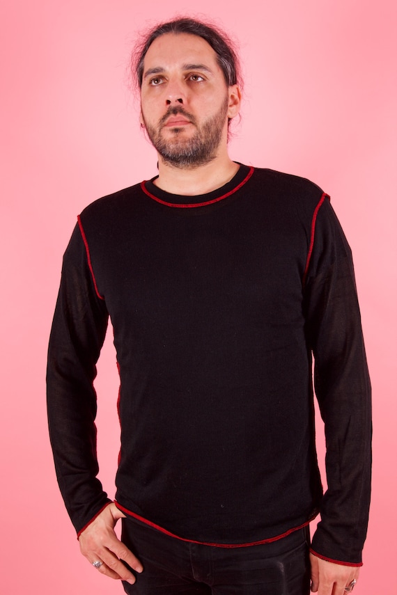 Vintage Deadstock 'ODO' Y2K Unisex Goth Raver Black Mesh Long Sleeve Shirt