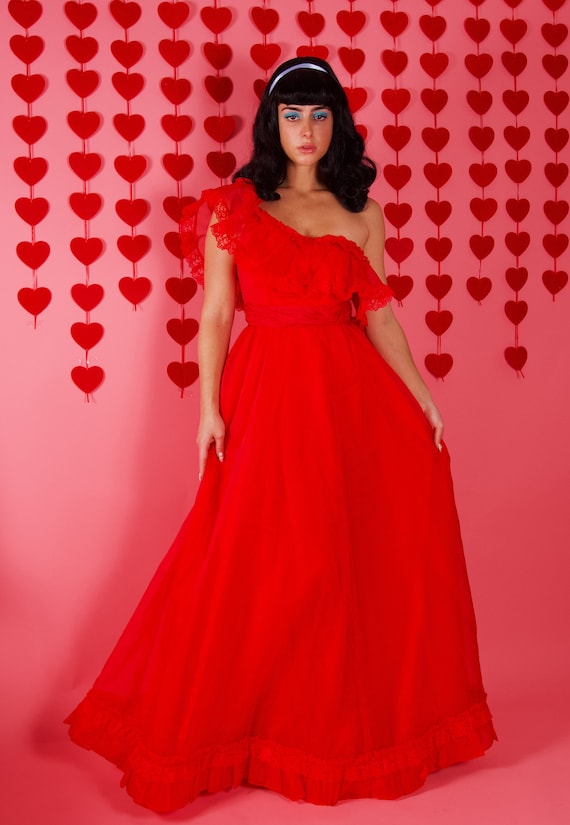 Vintage 1970's Romantic Red Lydia Party Dress