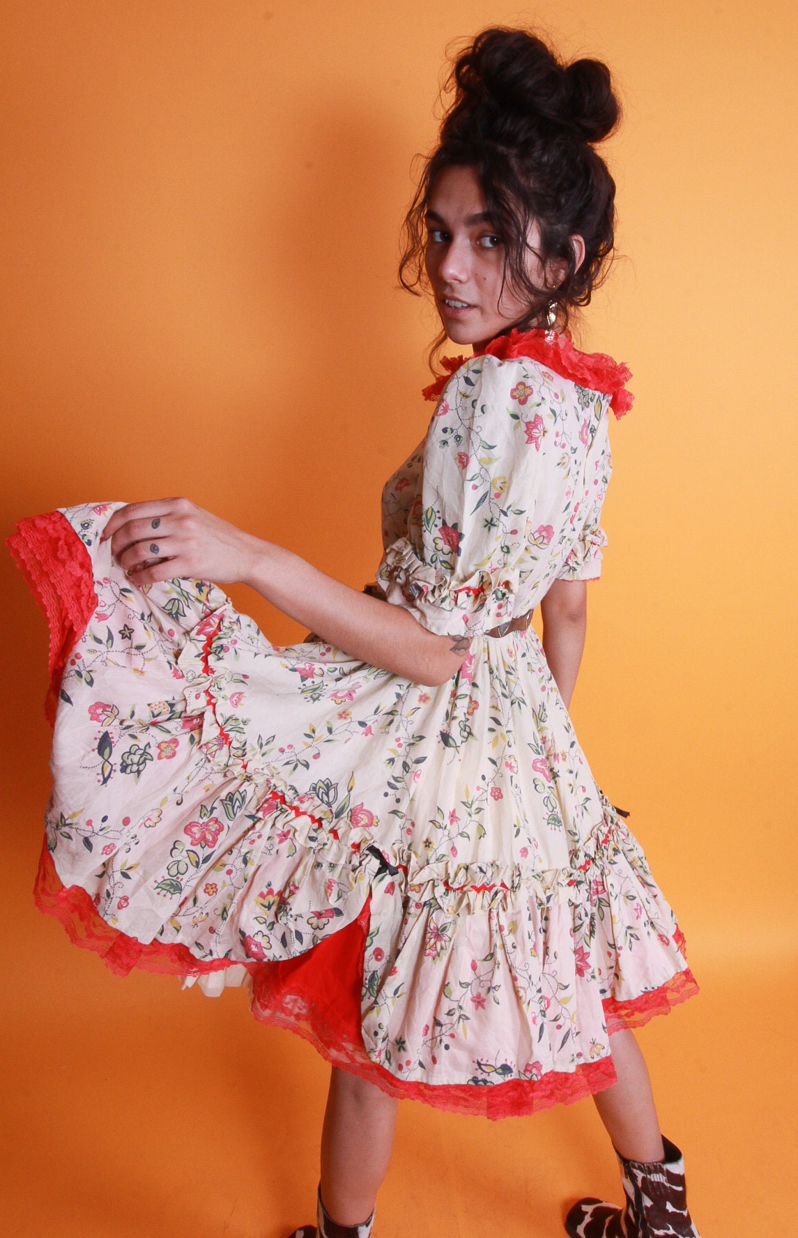 Vintage Boho Country Girl Dress Prairie Dress Line Dancing