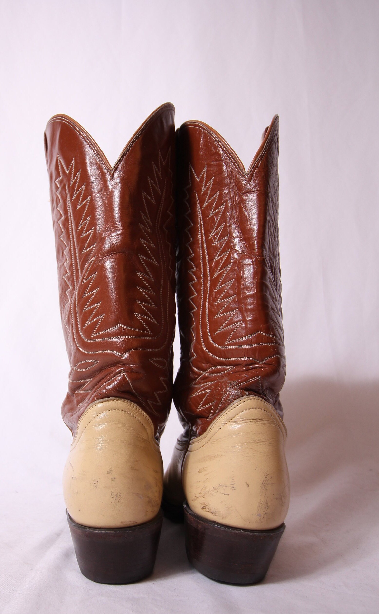Vintage Men's 'Tony Lama' Cowboy Boot | Two Tone | Cream and Chestnut ...