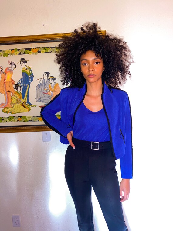 Vintage 90's 'Cache' Royal Blue and Black Sexy Jumpsuit W/ Matching Jacket