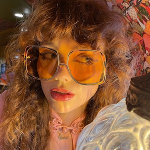 Vintage 70's Oversized Large Amber Orange and Gold Sunglasses image 5
