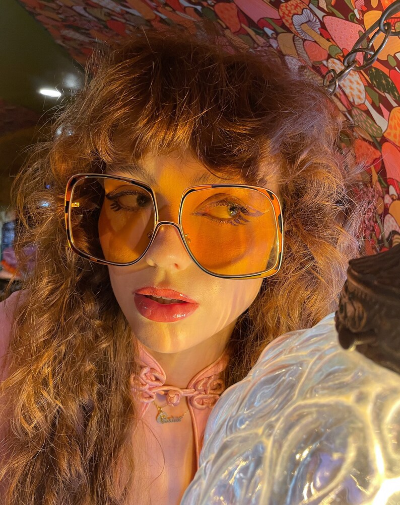 Vintage 70's Oversized Large Amber Orange and Gold Sunglasses image 5