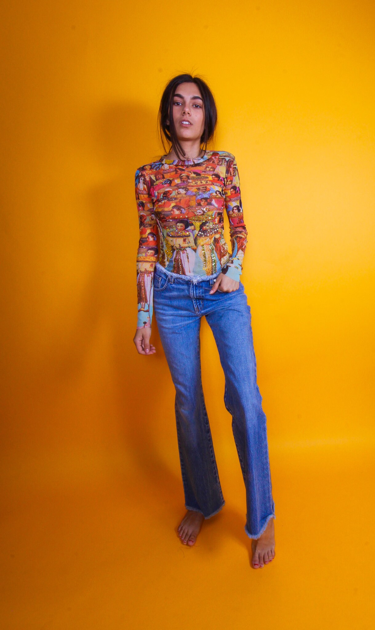 Vintage 'Express' Frayed Low Rise Jeans | Flared ...