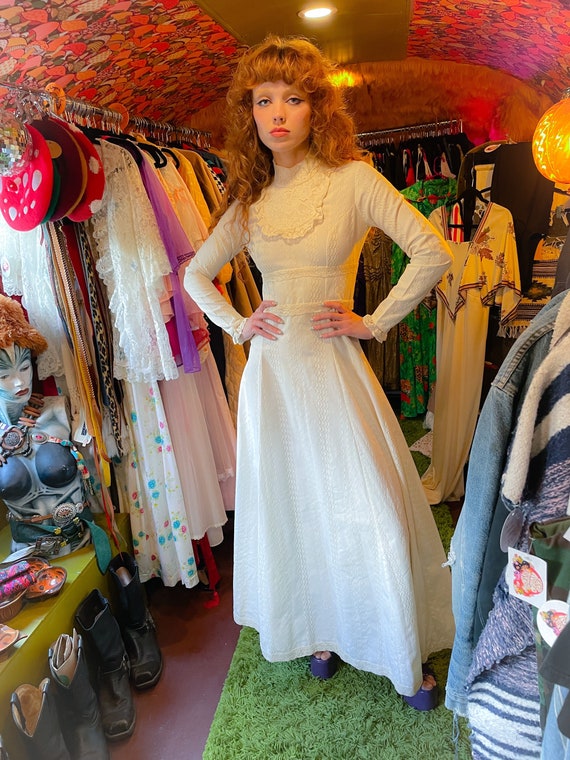 Vintage 1960's Edwardian Country White Dress or We