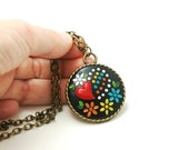 Portuguese rooster necklace, barcelos rooster, red heart necklace, long necklace, lovely necklace, unique birthday gift, gift for her