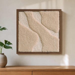 Texture Abstract Wall Art, Tufted Wool Japandi Tapestry, Scandinavian Home Decor, Wooden Frame 32x32cm