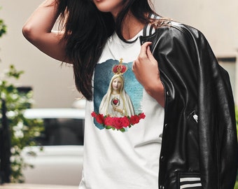 T-shirt Notre-Dame de Fatima, chemise Vierge Marie, tee-shirt Mère de Dieu, chemise mère bénie, vêtements catholiques, cadeaux chrétiens, t-shirt unisexe