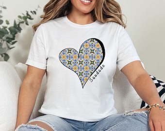 Portugal Saudade T-Shirt Portuguese Heart Tile Shirt Azulejo Tile Shirt Portugal Tee Love Shirt Portuguese Mom Gift Unisex T-shirt
