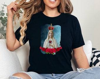 Maglietta Nostra Signora di Fatima, Maglietta Vergine Maria, Maglietta Madre di Dio, Maglietta Beata Madre, Abbigliamento cattolico, Regali cristiani, Maglietta unisex
