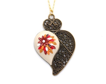 Collar de corazón portugués Viana joyas filigrana arcilla - Etsy España