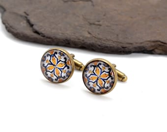 Portuguese cuff links, men jewelry, azulejo, father gift, anniversary gift for men