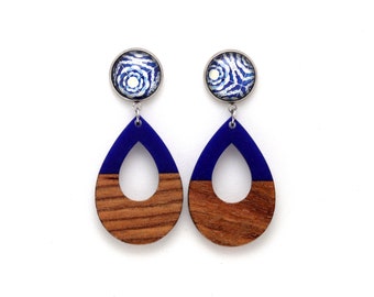Blue teardrop earrings, Portuguese tile jewelry, everyday earrings, anniversary gifts for women