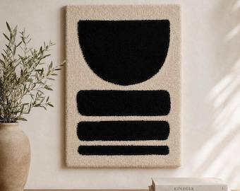Tapiz mural con textura, abstracto, negro y crema para colgar en la pared, ideal para casas modernas, decoración escandinava, tapiz minimalista orgánico Japandi.
