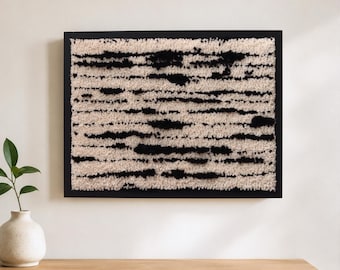 Organic Textile Wall Art, Tree Bark Inspired Fiber Art, Handmade Wool Wall Hanging, Modern Scandinavian Decor, Black Cream Wall Art