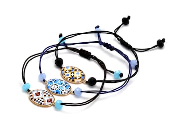 Colorful portuguese tile bracelet, adjustable bracelet, casual friendship bracelet, birthday gift for friend