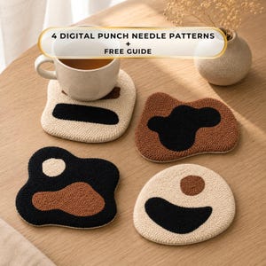 Punch Needle Coasters PDF Pattern Set, Modern Abstract Drink Mat Templates, Tufting Craft Digital Download, Minimalist Mug Rug PDF