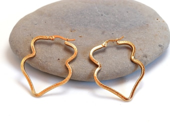 Portugal Viana Heart Earrings, Portuguese Jewelry, Heart Hoops, Gold Stainless Steel, Anniversary Gifts for Women