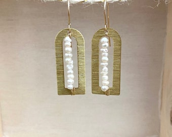 Pearl Arch Earrings - 14k Gold filled ear wires - Bohemian Pearl and Gold Earrings - Gifts for her - Mothers day Gifts under 50