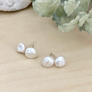Keshi Pearl Studs on Sterling Silver Posts | Genuine Freshwater Pearl Studs - Raw Baroque Pearl Studs - Naturally formed Irregular Shape